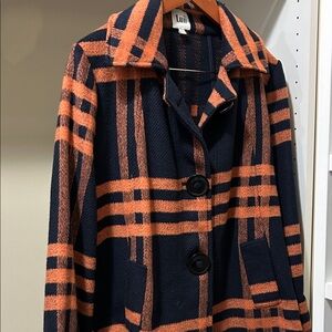 Luii Vibrant Orange and Navy Plaid Pea Coat